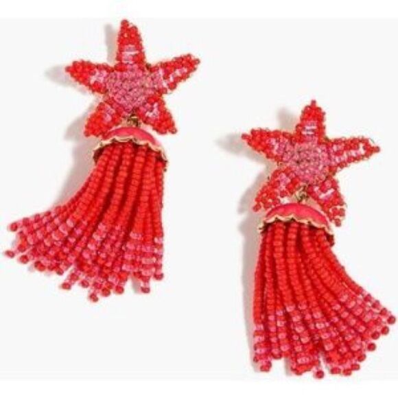 J.Crew | Starfish Beaded Tassel Earrings | 2.5” Length - Picture 1 of 2